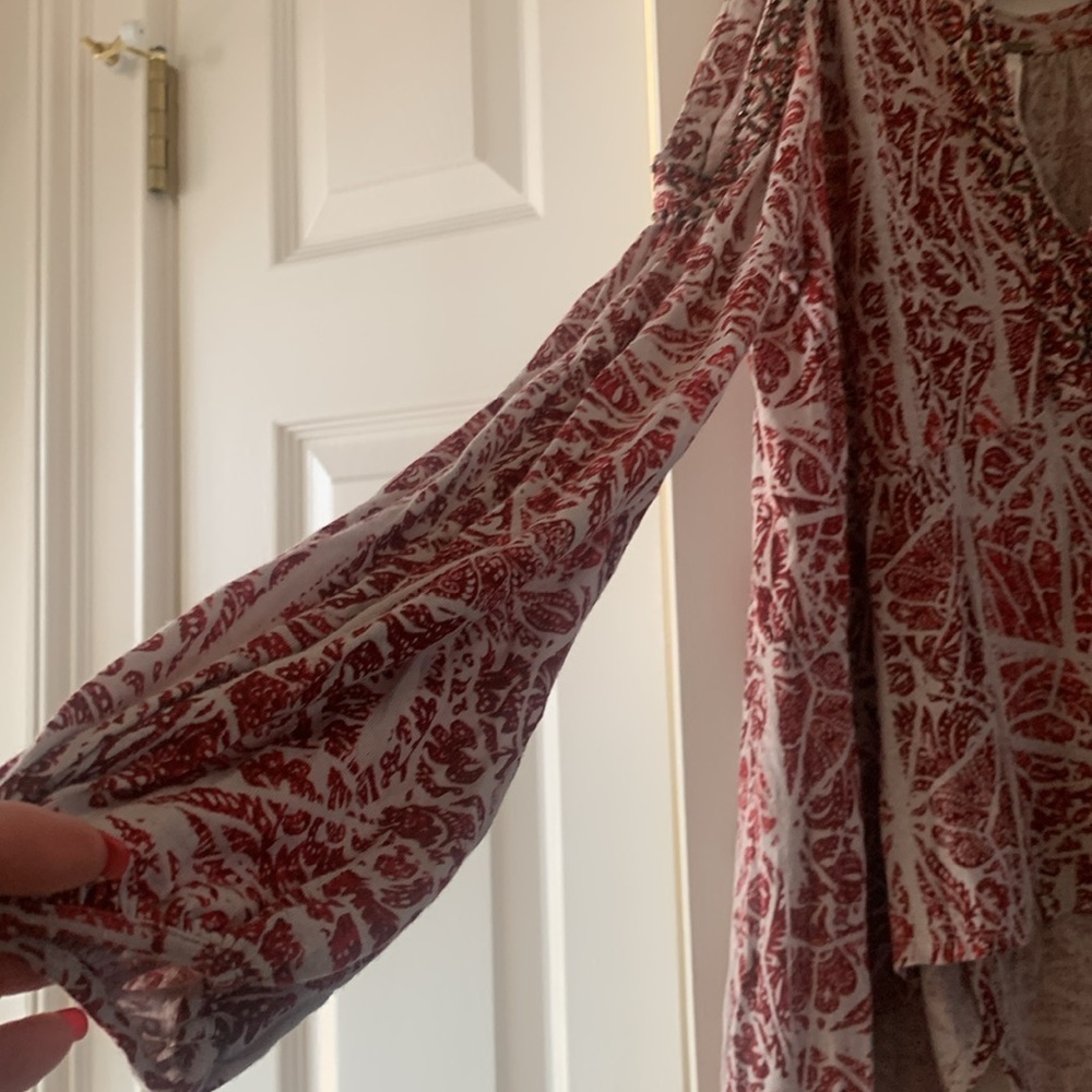 Free People Rayon Good Morning Beaded Cold Shoulder Red Sexy Top SS - Picture 6 of 8